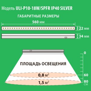 ULI-P10-18W-SPFR IP40 SILVER Светильник для растений светодиодный линейный. 560мм. выкл. на корпусе. Спектр для фотосинтеза. TM Uniel
